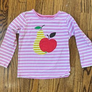 Mini Boden Long-Sleeve Pink Stripe Top with Fruit Appliqué
